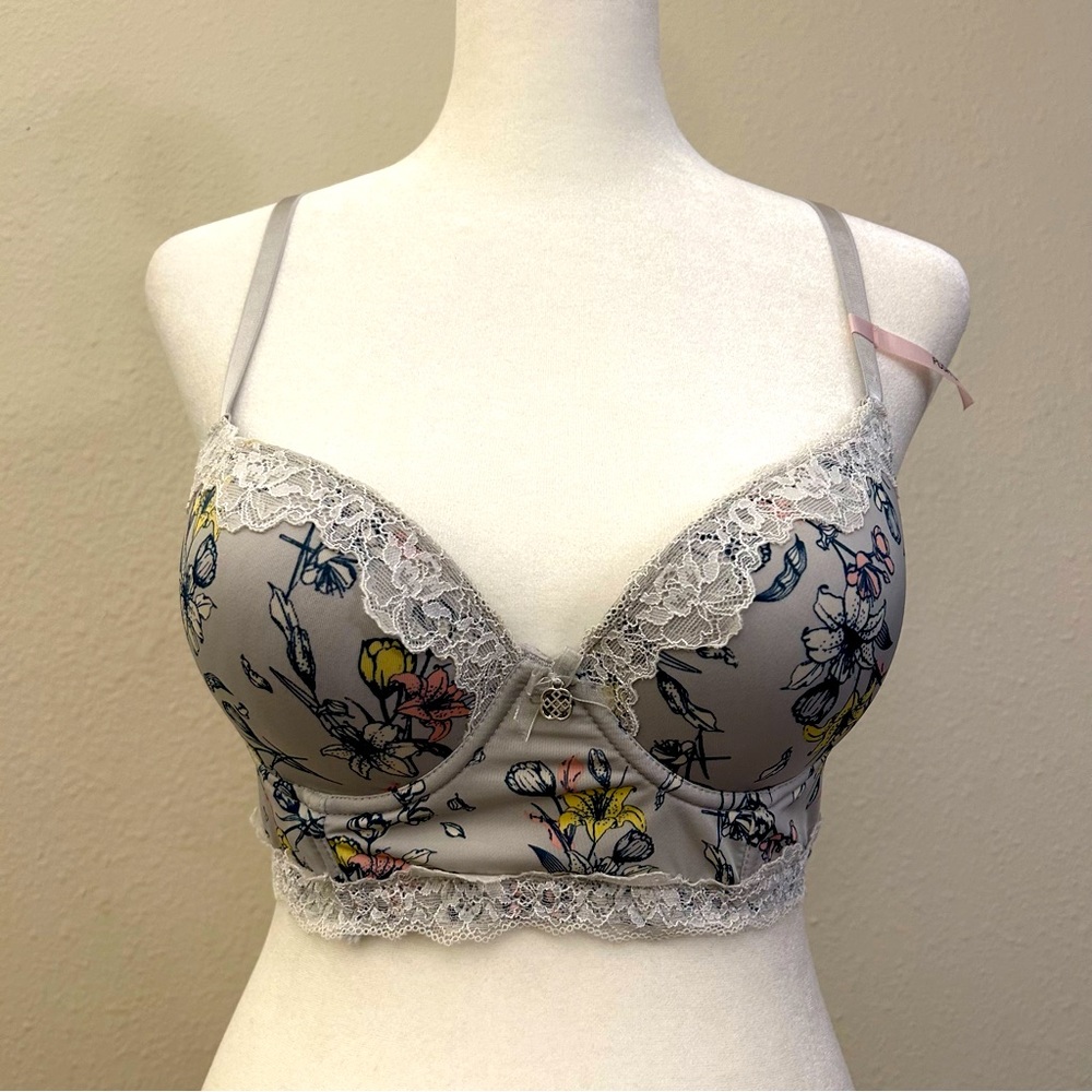 Daisy Fuentes Push Up Long Line Bra Floral w/Lace, 34B NWOT